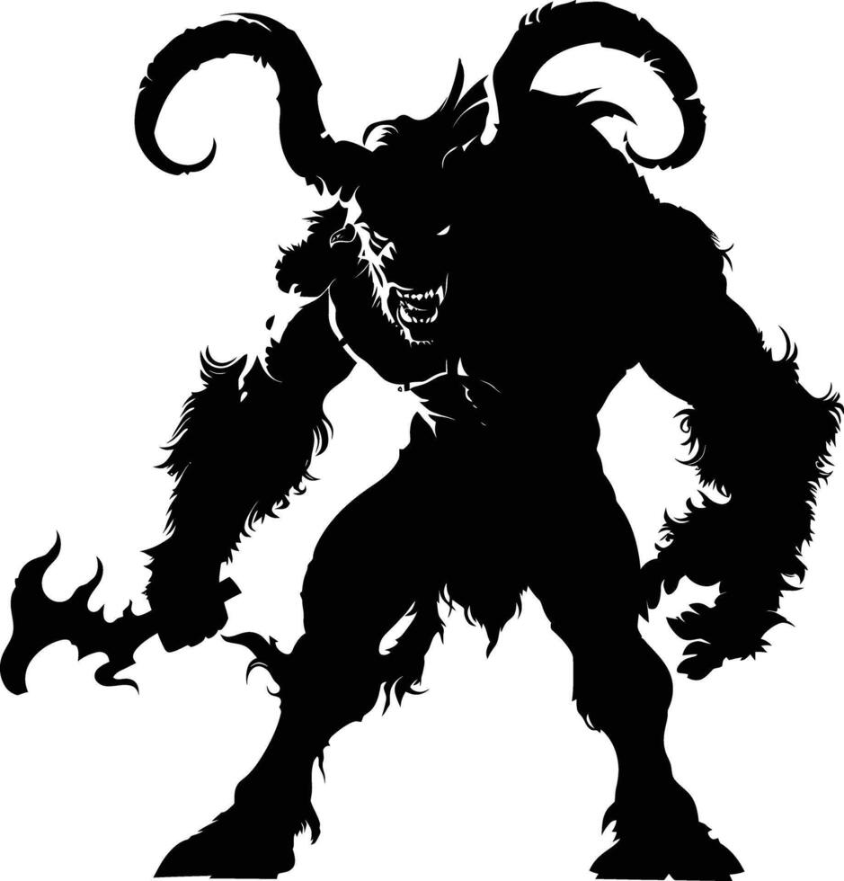 AI generated Silhouette Minotaur the Mythical Creature black color only vector