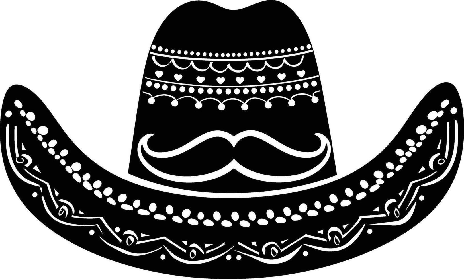 ai generado silueta mexicano sombrero sombrero con Bigote negro color solamente vector