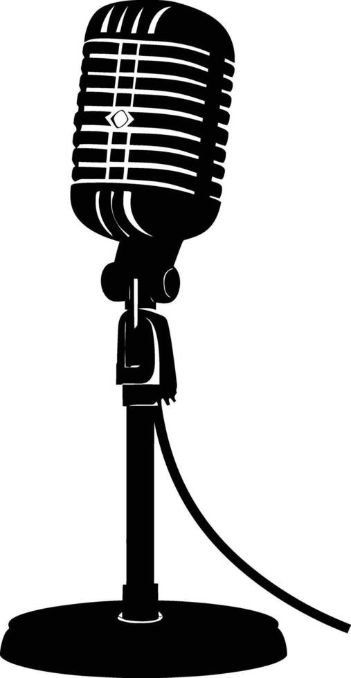 AI generated Silhouette microphone with stand black color only vector