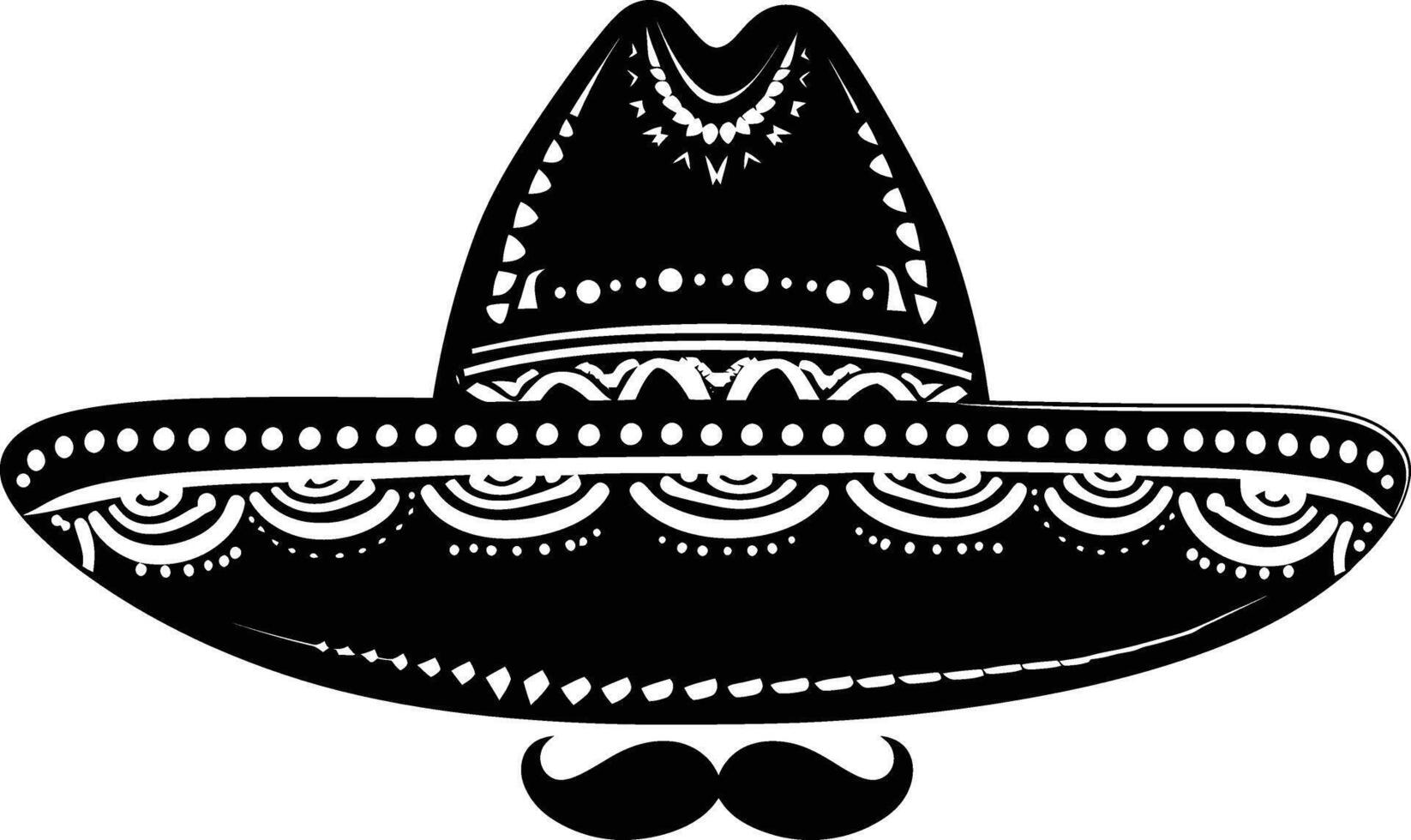AI generated Silhouette mexican hat sombrero with mustache black color only vector