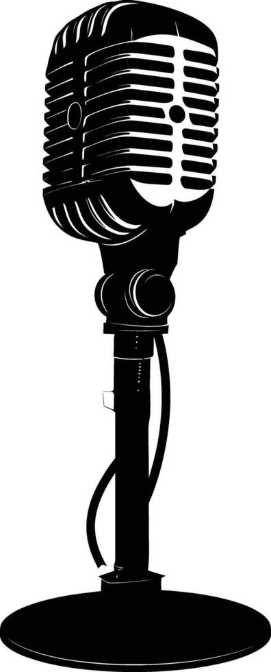 AI generated Silhouette microphone with stand black color only vector