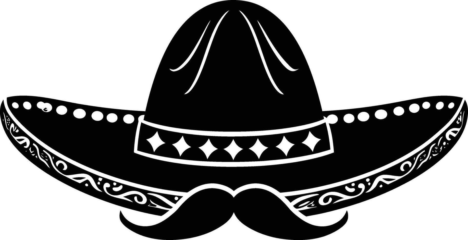 AI generated Silhouette mexican hat sombrero with mustache black color only vector
