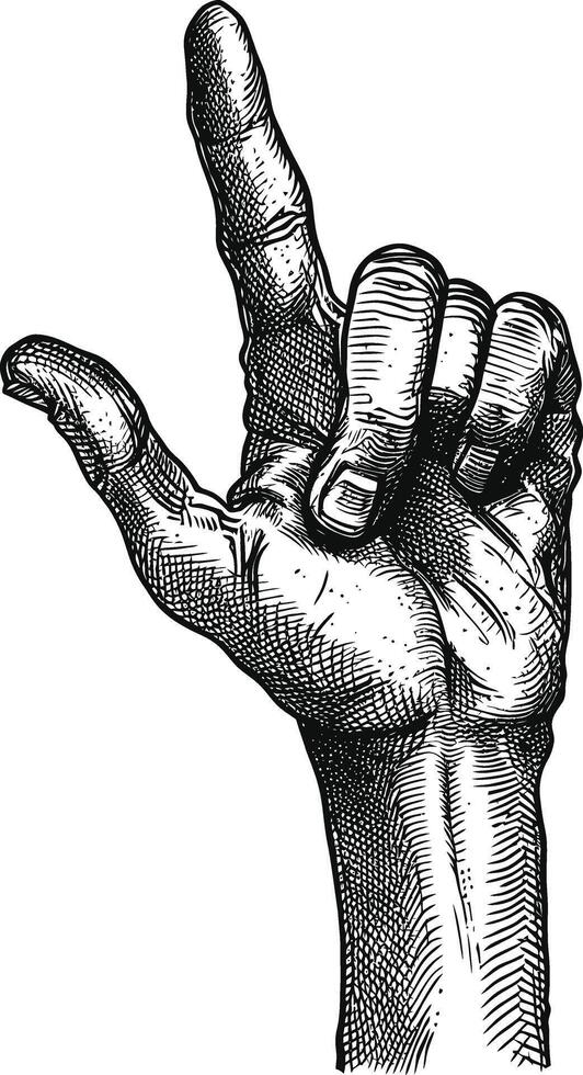 AI generated hand gesture in old engraving style for drawing reference black color only vector