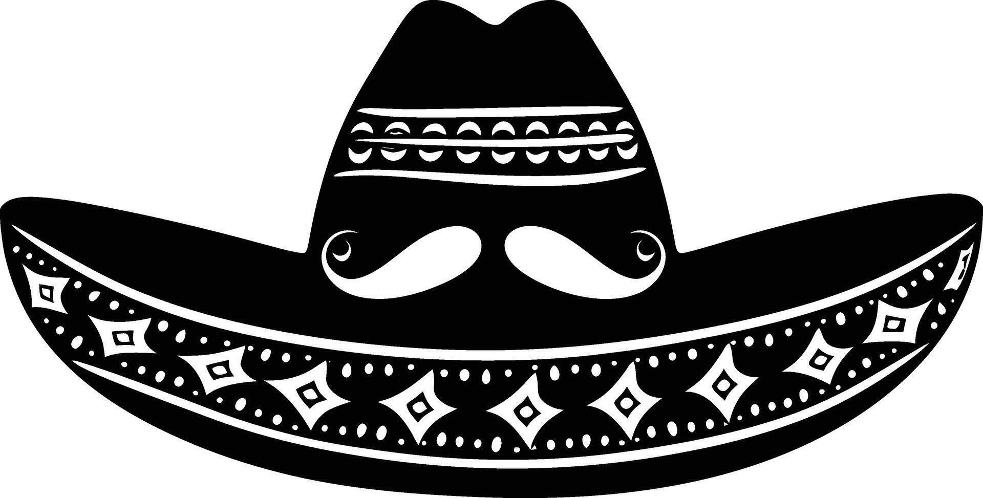 ai generado silueta mexicano sombrero sombrero con Bigote negro color solamente vector