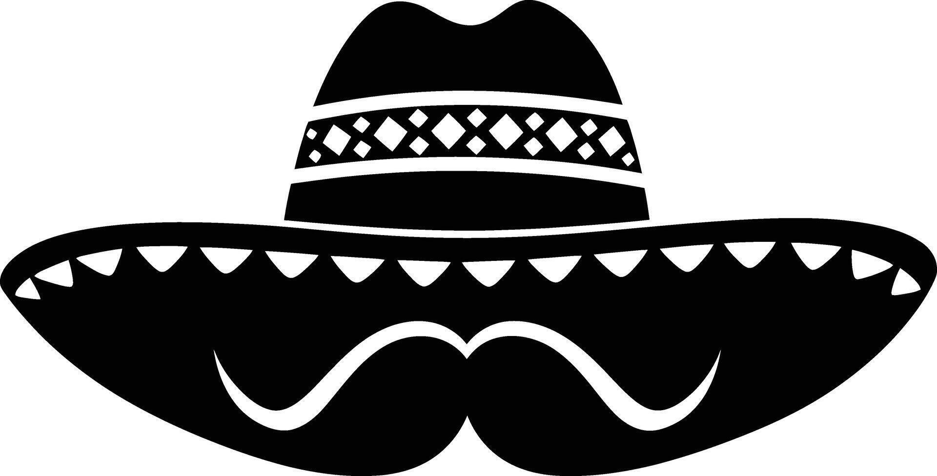 AI generated Silhouette mexican hat sombrero with mustache black color only vector