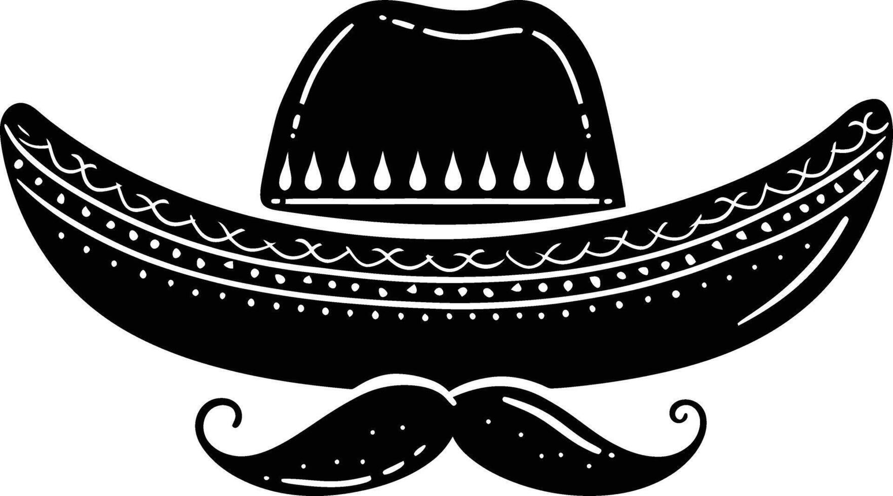 ai generado silueta mexicano sombrero sombrero con Bigote negro color solamente vector