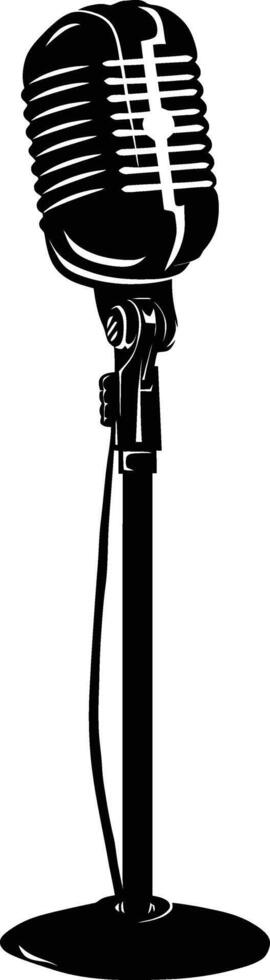 AI generated Silhouette microphone with stand black color only vector