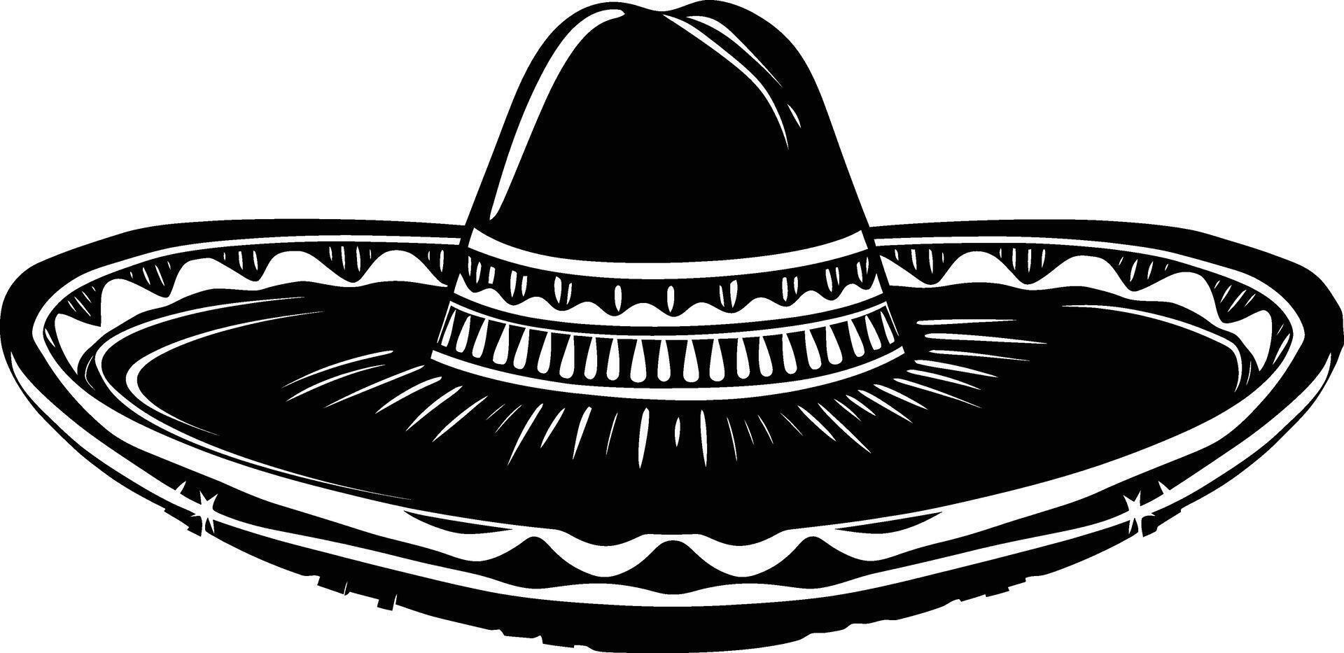 AI generated Silhouette mexican hat sombrero black color only vector