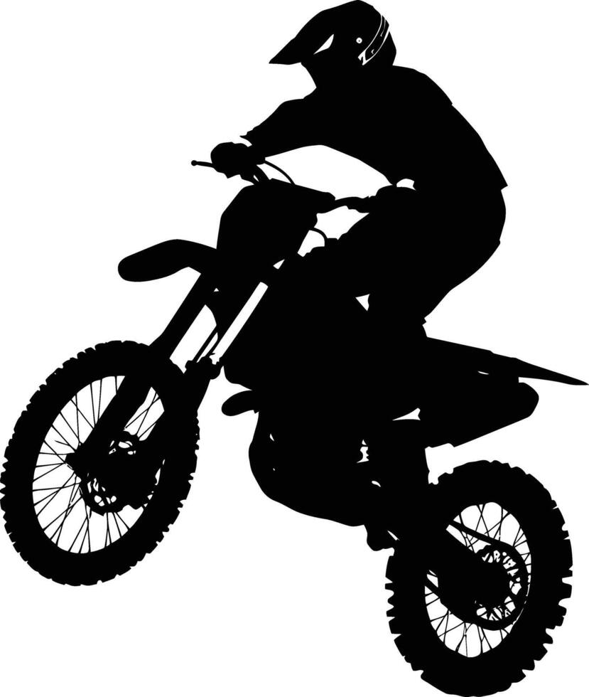 AI generated Silhouette Motocross jumps in the air black color only vector