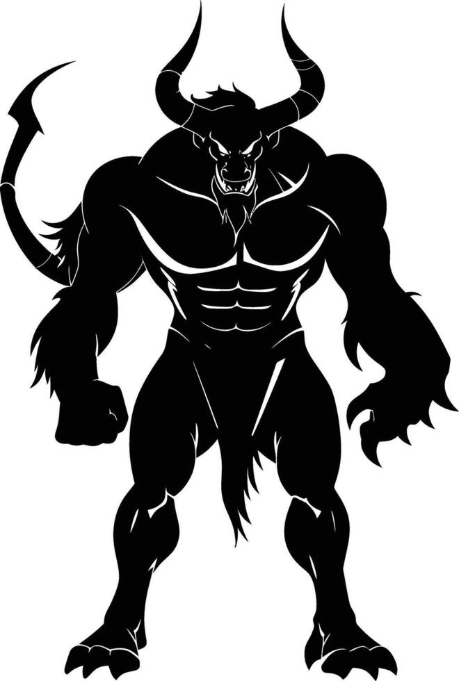 AI generated Silhouette Minotaur the Mythical Creature black color only vector