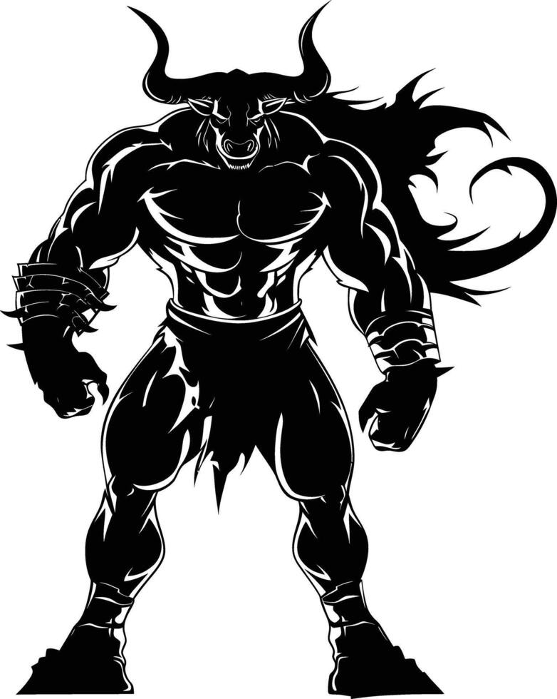 AI generated Silhouette Minotaur the Mythical Creature black color only vector