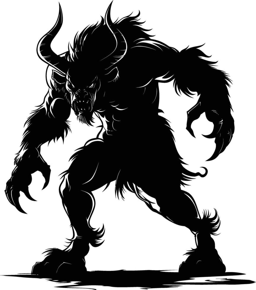 AI generated Silhouette Minotaur the Mythical Creature black color only vector