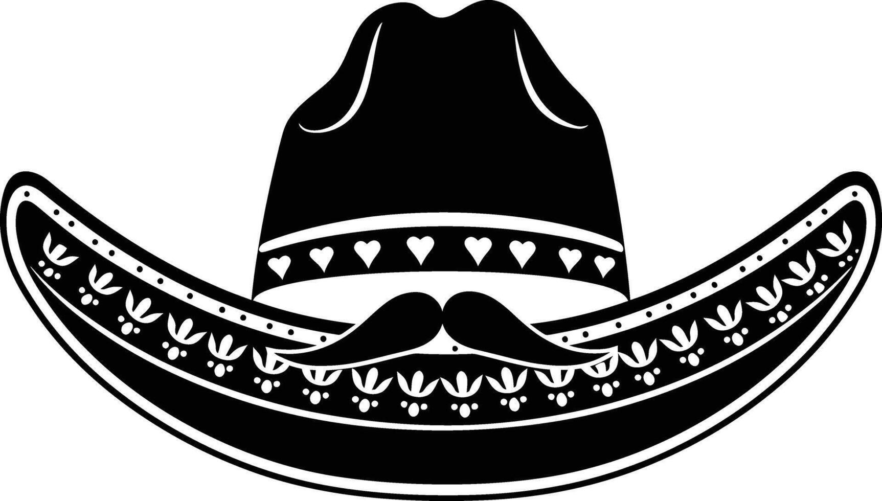 AI generated Silhouette mexican hat sombrero with mustache black color only vector