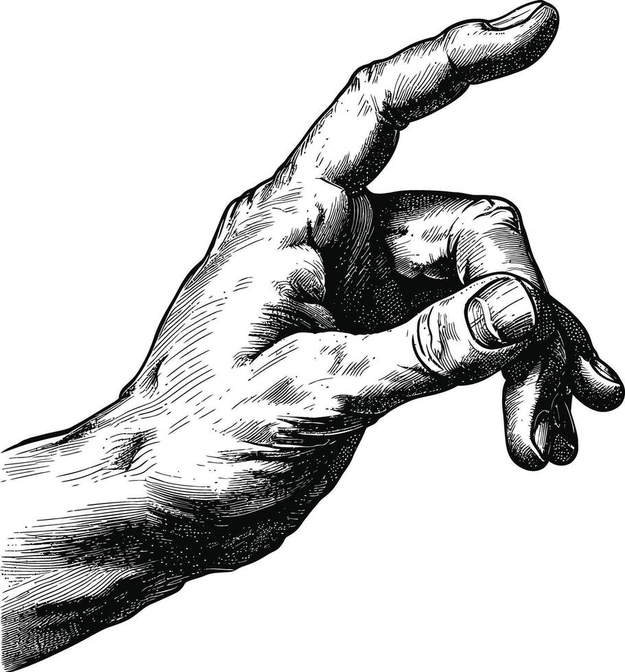 AI generated hand gesture in old engraving style for drawing reference black color only vector