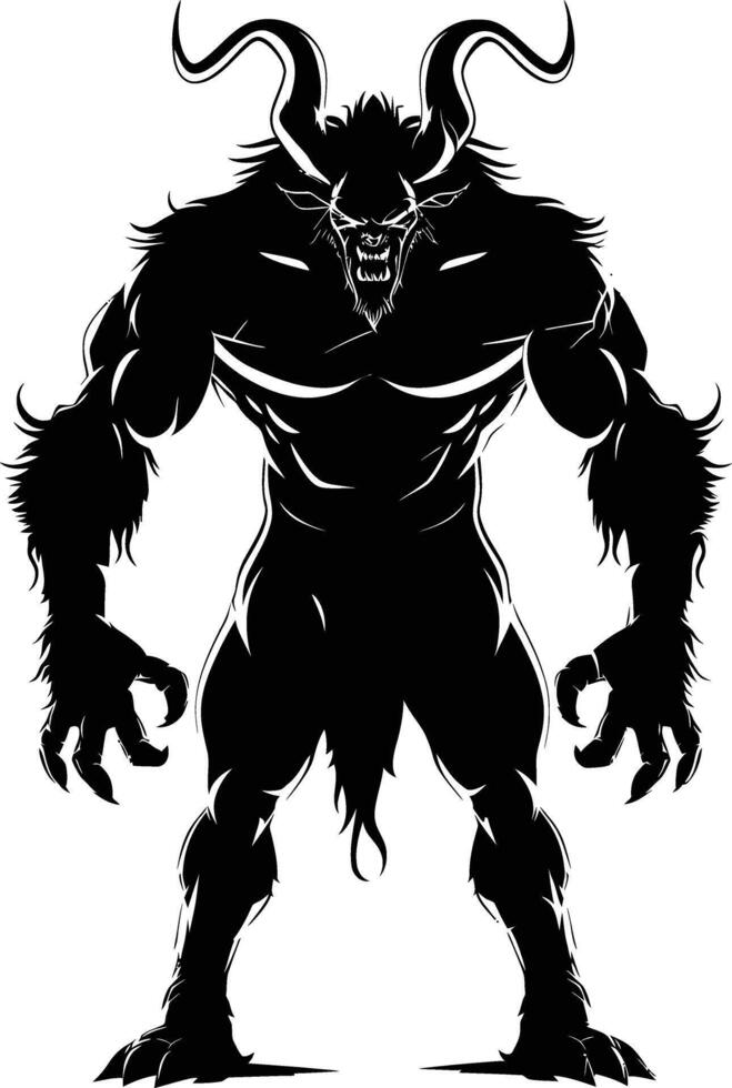 AI generated Silhouette Minotaur the Mythical Creature black color only vector