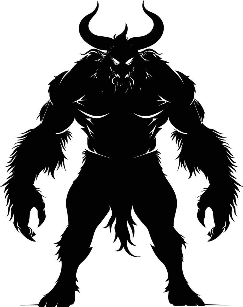 AI generated Silhouette Minotaur the Mythical Creature black color only vector