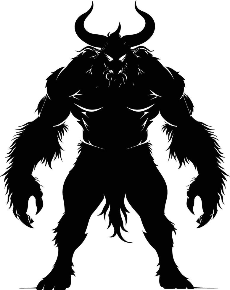 AI generated Silhouette Minotaur the Mythical Creature black color only vector