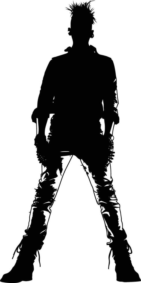 AI generated Silhouette punk man skin head black color only full body vector