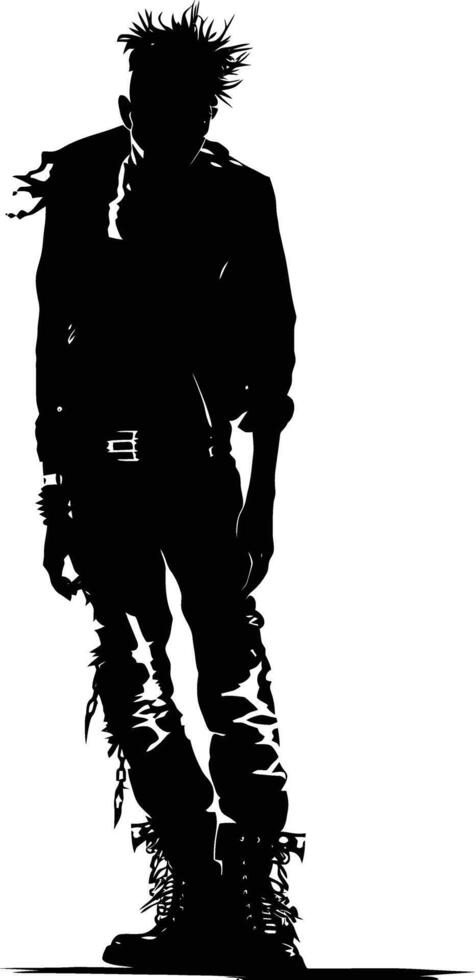 AI generated Silhouette punk man skin head black color only full body vector