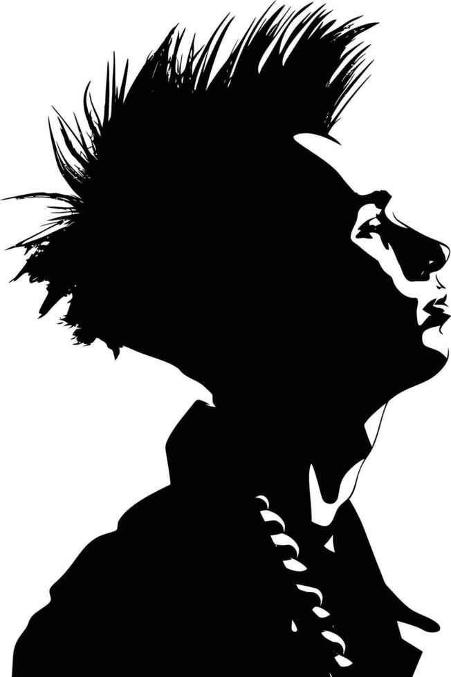 AI generated Silhouette punk man head skin head black color only full body vector