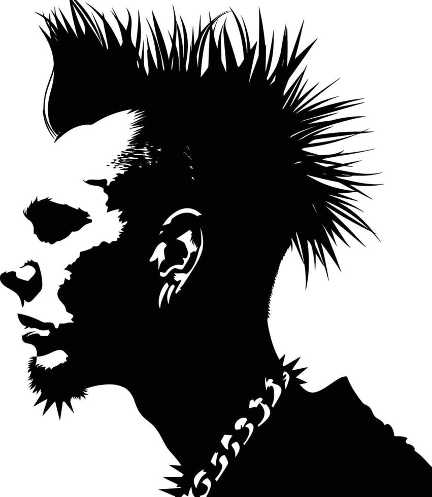 ai generado silueta punk hombre cabeza piel cabeza negro color solamente lleno cuerpo vector