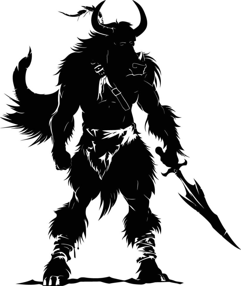 AI generated Silhouette Minotaur the Mythical Creature black color only vector