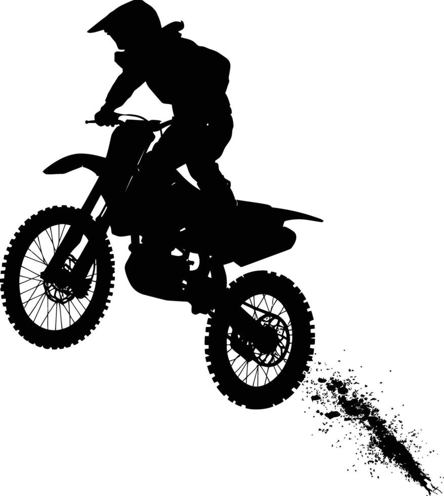 AI generated Silhouette Motocross jumps in the air black color only vector