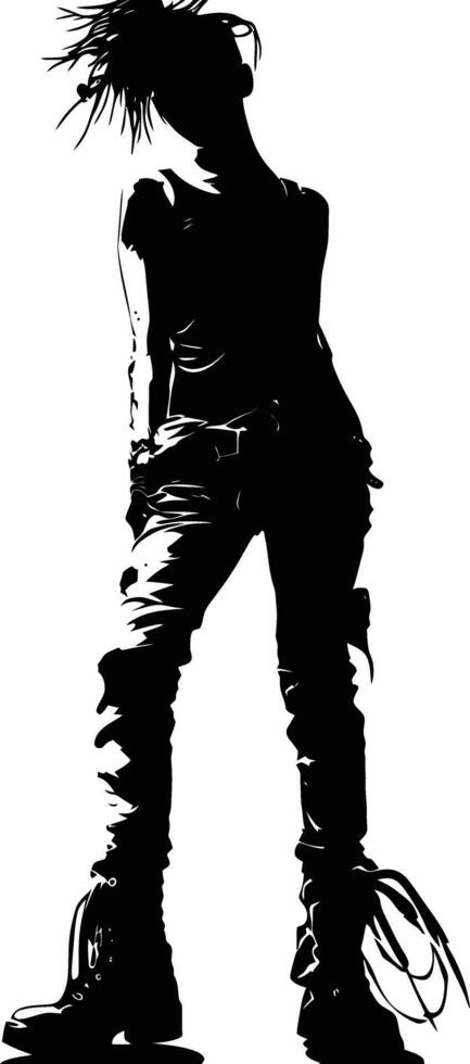 AI generated Silhouette punk lady woman skin head black color only full body vector