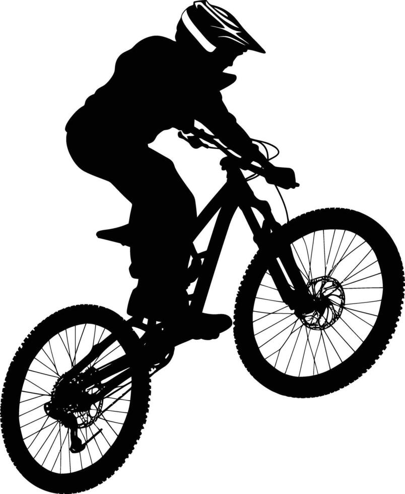 AI generated Silhouette mountain bike jumps in the air black color only vector