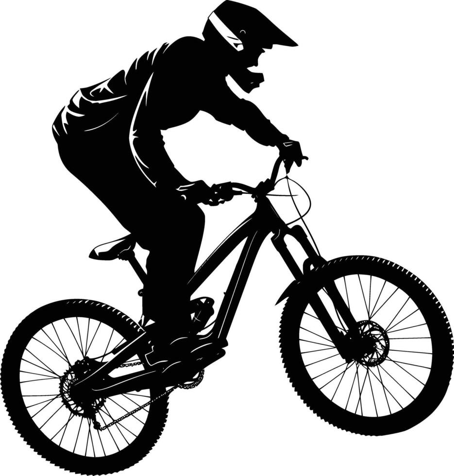 AI generated Silhouette mountain bike jumps in the air black color only vector