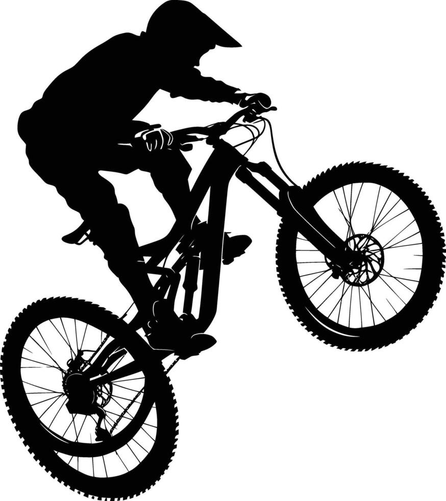 AI generated Silhouette mountain bike jumps in the air black color only vector