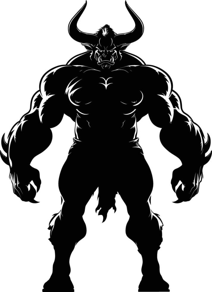 AI generated Silhouette Minotaur the Mythical Creature black color only vector