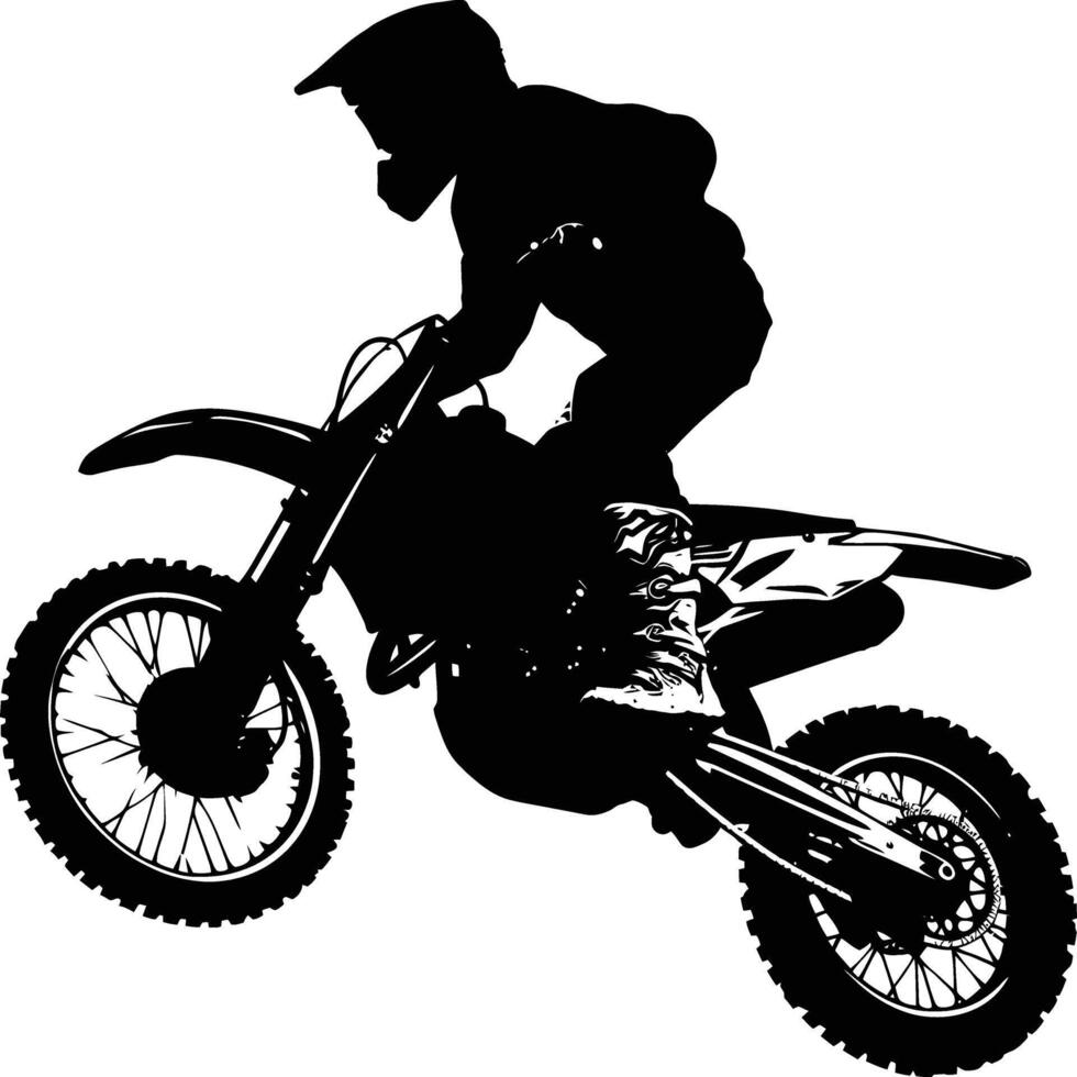 AI generated Silhouette Motocross jumps in the air black color only vector