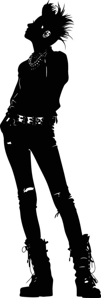 AI generated Silhouette punk lady woman skin head black color only full body vector