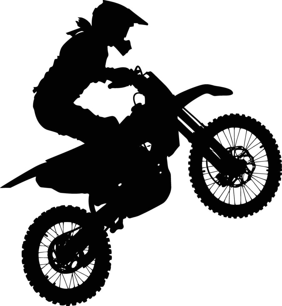 AI generated Silhouette Motocross jumps in the air black color only vector