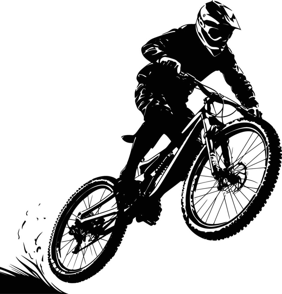 AI generated Silhouette mountain bike jumps in the air black color only vector