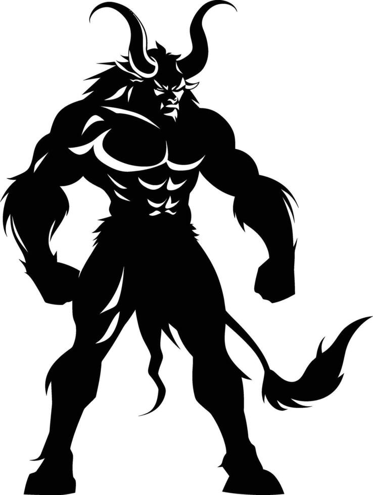 AI generated Silhouette Minotaur the Mythical Creature black color only vector