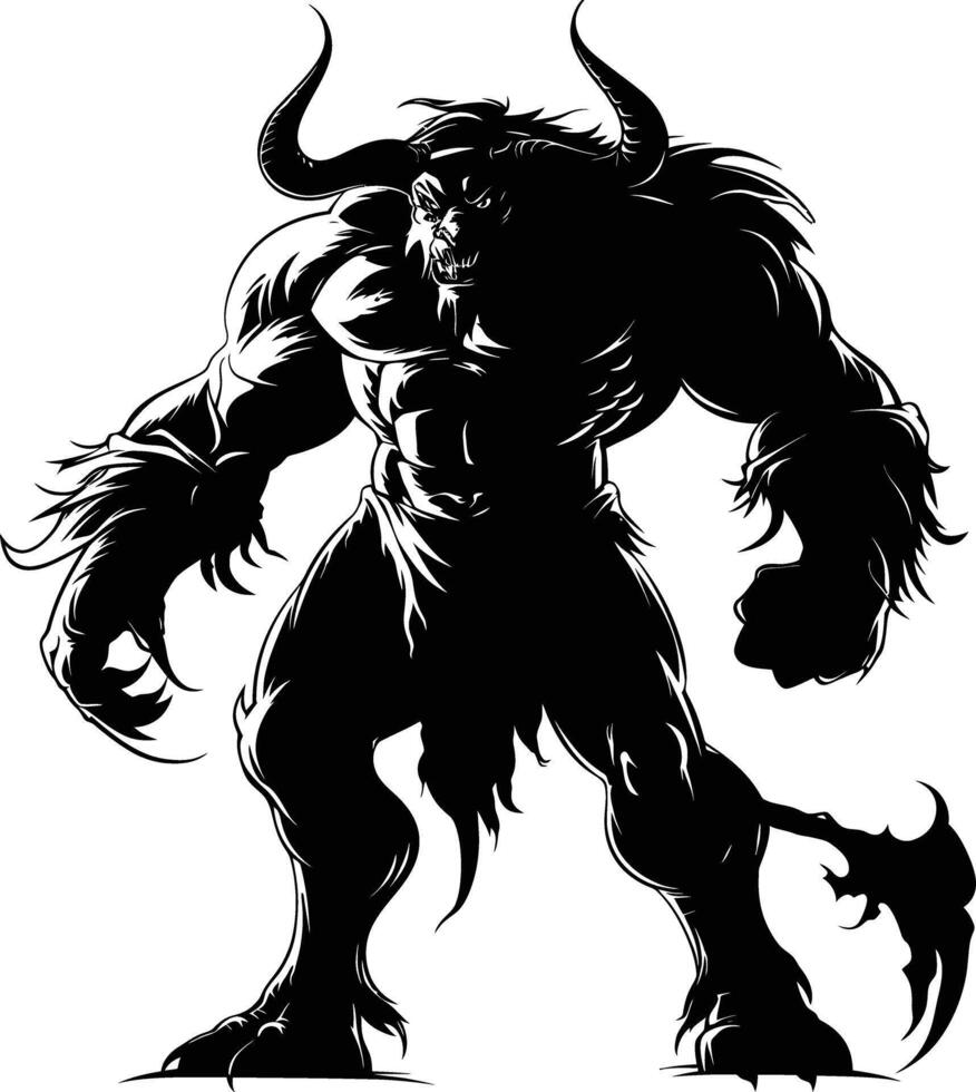 AI generated Silhouette Minotaur the Mythical Creature black color only vector