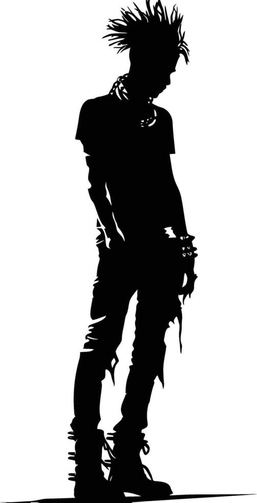 AI generated Silhouette punk man skin head black color only full body vector