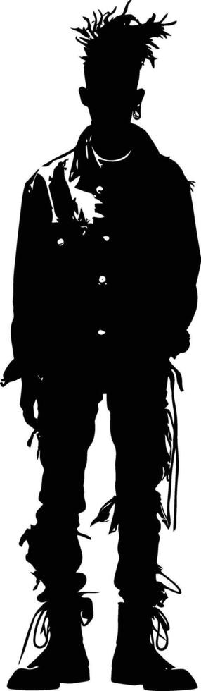 AI generated Silhouette punk man skin head black color only full body vector