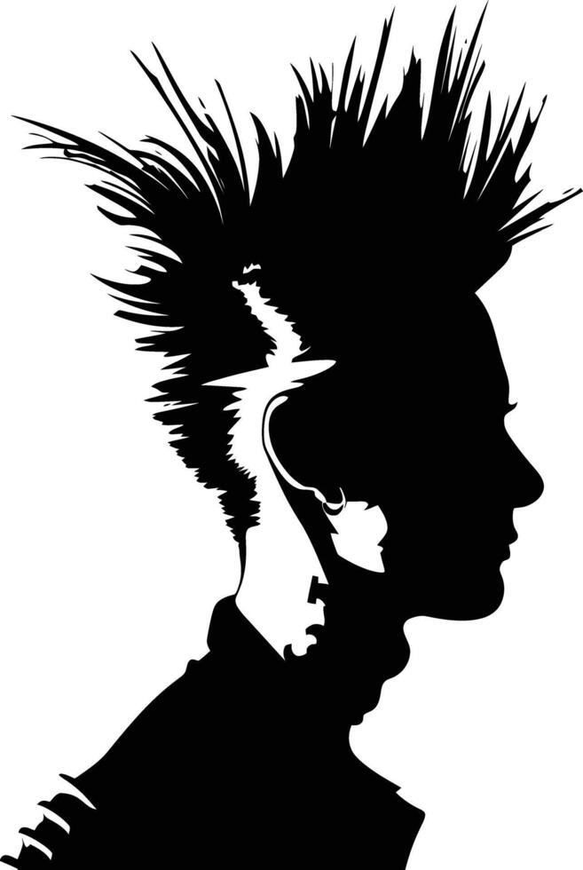 AI generated Silhouette punk man head skin head black color only full body vector