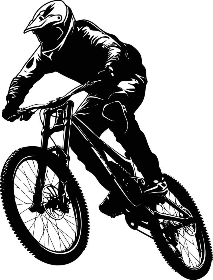 AI generated Silhouette mountain bike jumps in the air black color only vector