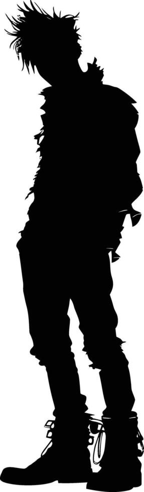 AI generated Silhouette punk man skin head black color only full body vector