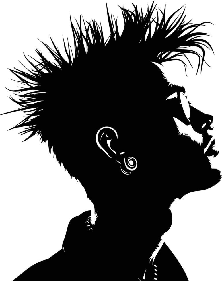 AI generated Silhouette punk man head skin head black color only full body vector