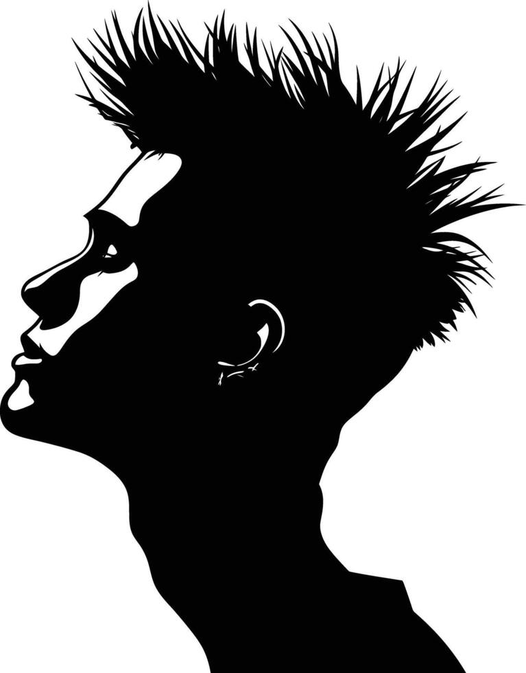 AI generated Silhouette punk man head skin head black color only full body vector