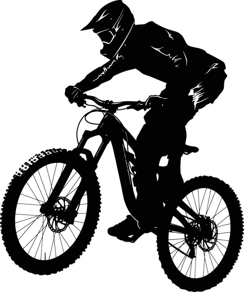 AI generated Silhouette mountain bike jumps in the air black color only vector