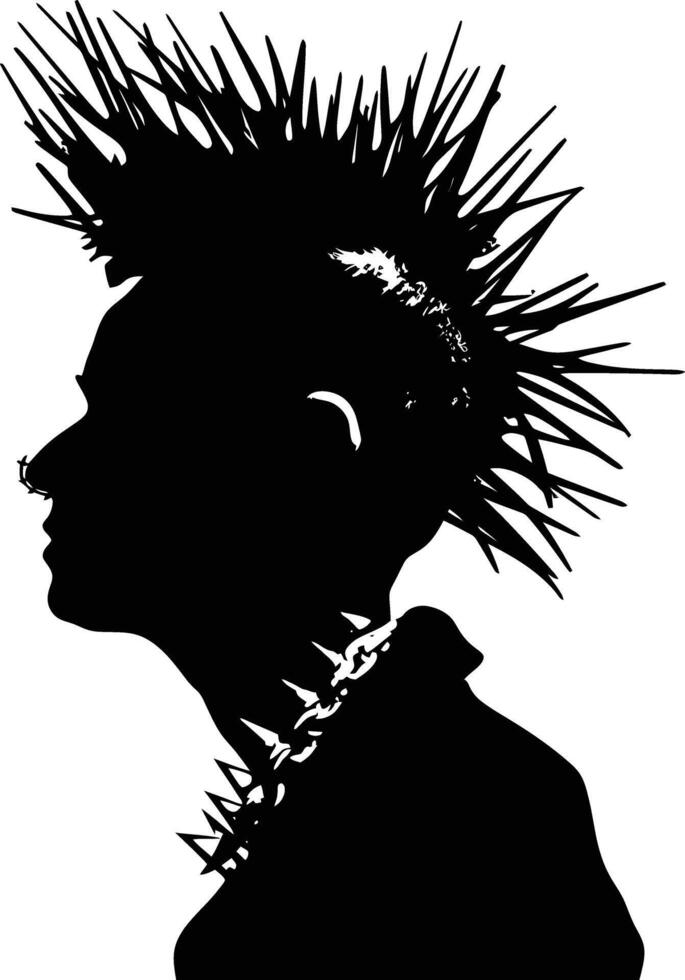 ai generado silueta punk hombre cabeza piel cabeza negro color solamente lleno cuerpo vector