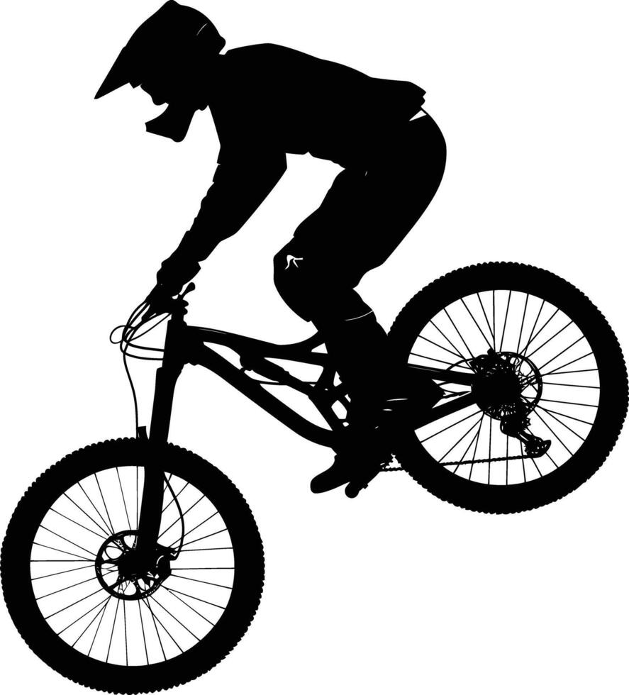 AI generated Silhouette mountain bike jumps in the air black color only vector