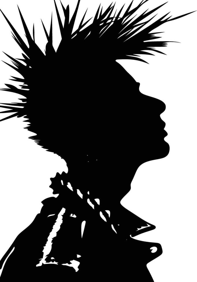 AI generated Silhouette punk man head skin head black color only full body vector