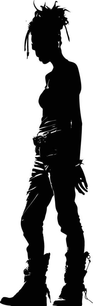 AI generated Silhouette punk lady woman skin head black color only full body vector